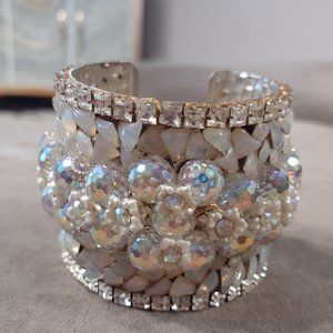 Iris G Swarovski Crystal Floral Cuff Bracelet OOAK